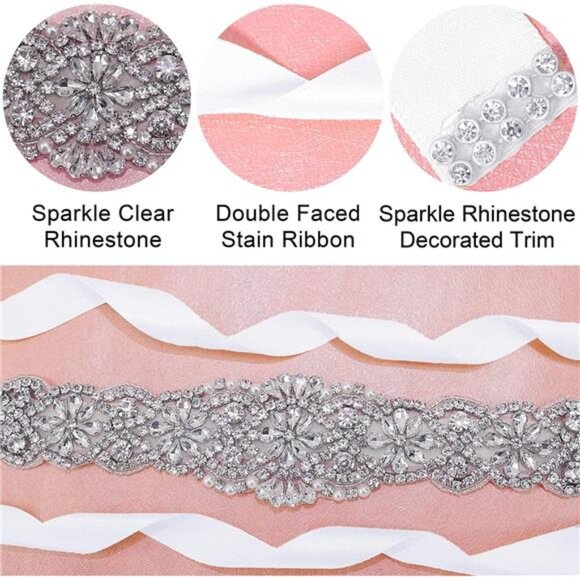 Bridal Crystal Rhinestone Braided Wedding Dress Sash Belt main image 4